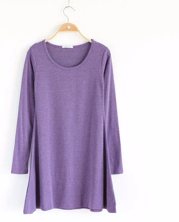 100% Cotton Autumn Winter Dress Female Long Sleeve Dress O-Neck Woolen Dresses A006