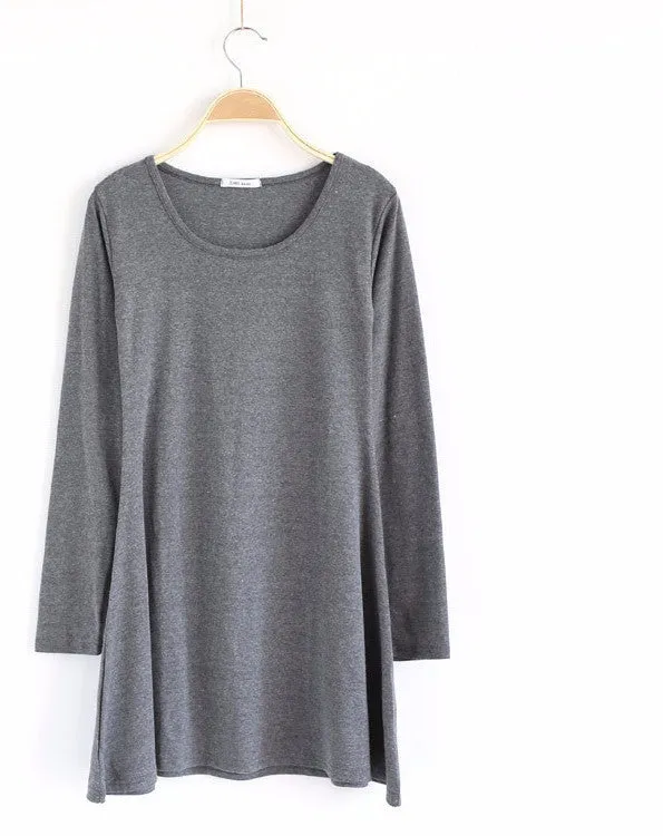 100% Cotton Autumn Winter Dress Female Long Sleeve Dress O-Neck Woolen Dresses A006