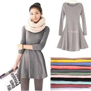 100% Cotton Autumn Winter Dress Female Long Sleeve Dress O-Neck Woolen Dresses A006