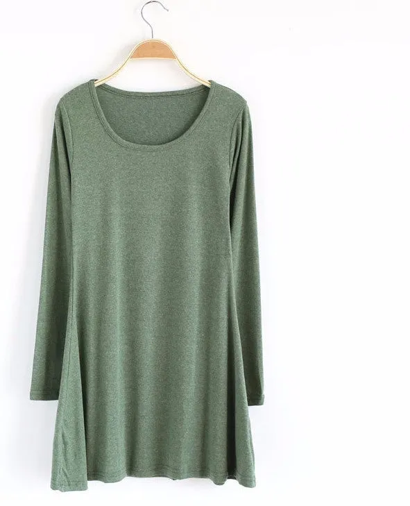 100% Cotton Autumn Winter Dress Female Long Sleeve Dress O-Neck Woolen Dresses A006