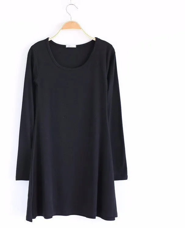 100% Cotton Autumn Winter Dress Female Long Sleeve Dress O-Neck Woolen Dresses A006