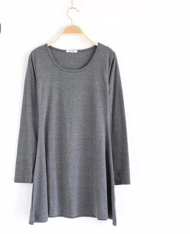 100% Cotton Autumn Winter Dress Female Long Sleeve Dress O-Neck Woolen Dresses A006