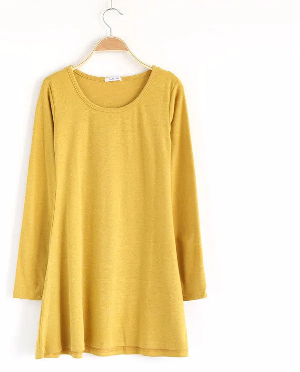 100% Cotton Autumn Winter Dress Female Long Sleeve Dress O-Neck Woolen Dresses A006