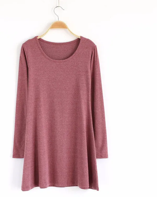 100% Cotton Autumn Winter Dress Female Long Sleeve Dress O-Neck Woolen Dresses A006