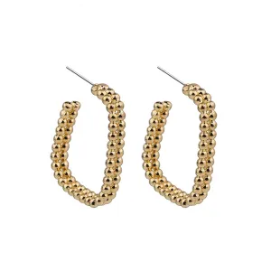 18K Gold-Plated Beaded Open Rectangle Hoop Earrings