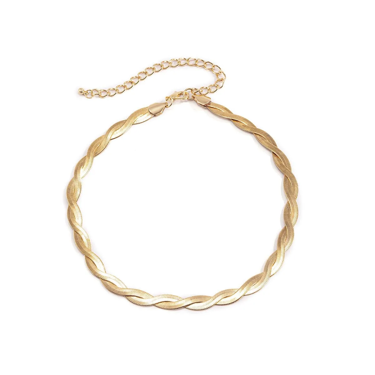 18K Gold-Plated Crossing Herringbone Chain Choker Necklace