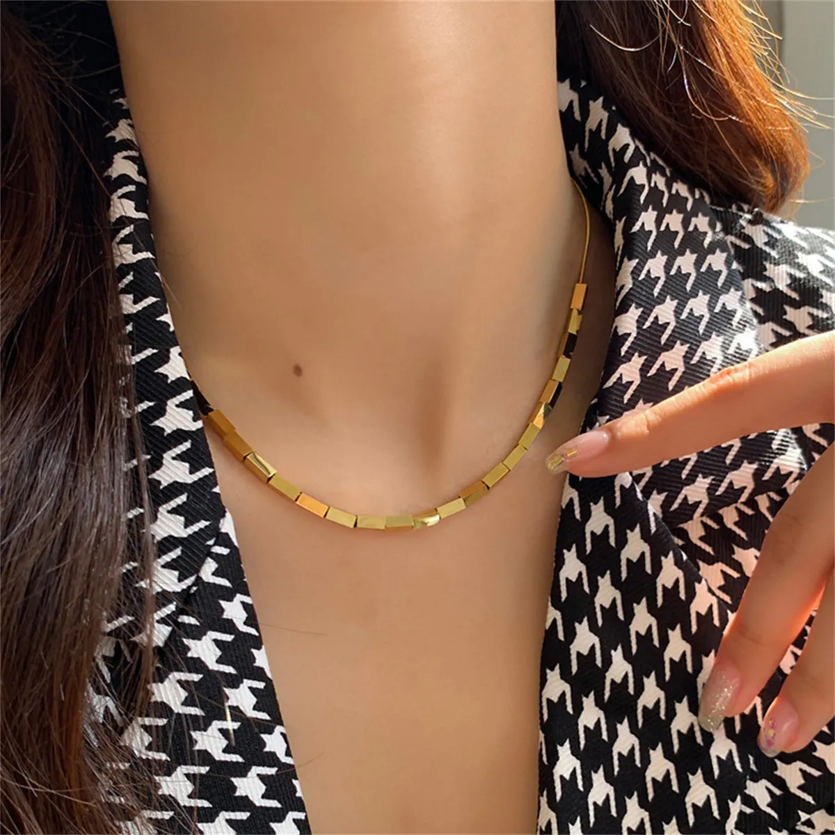 18K Gold-Plated Cuboid Necklace