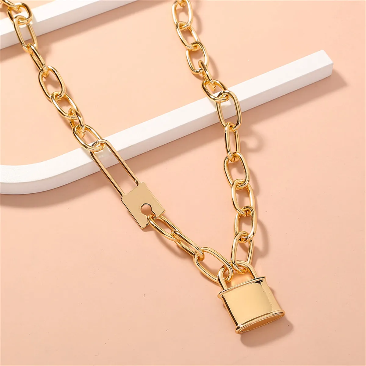 18K Gold-Plated Double Lock Pendant Necklace