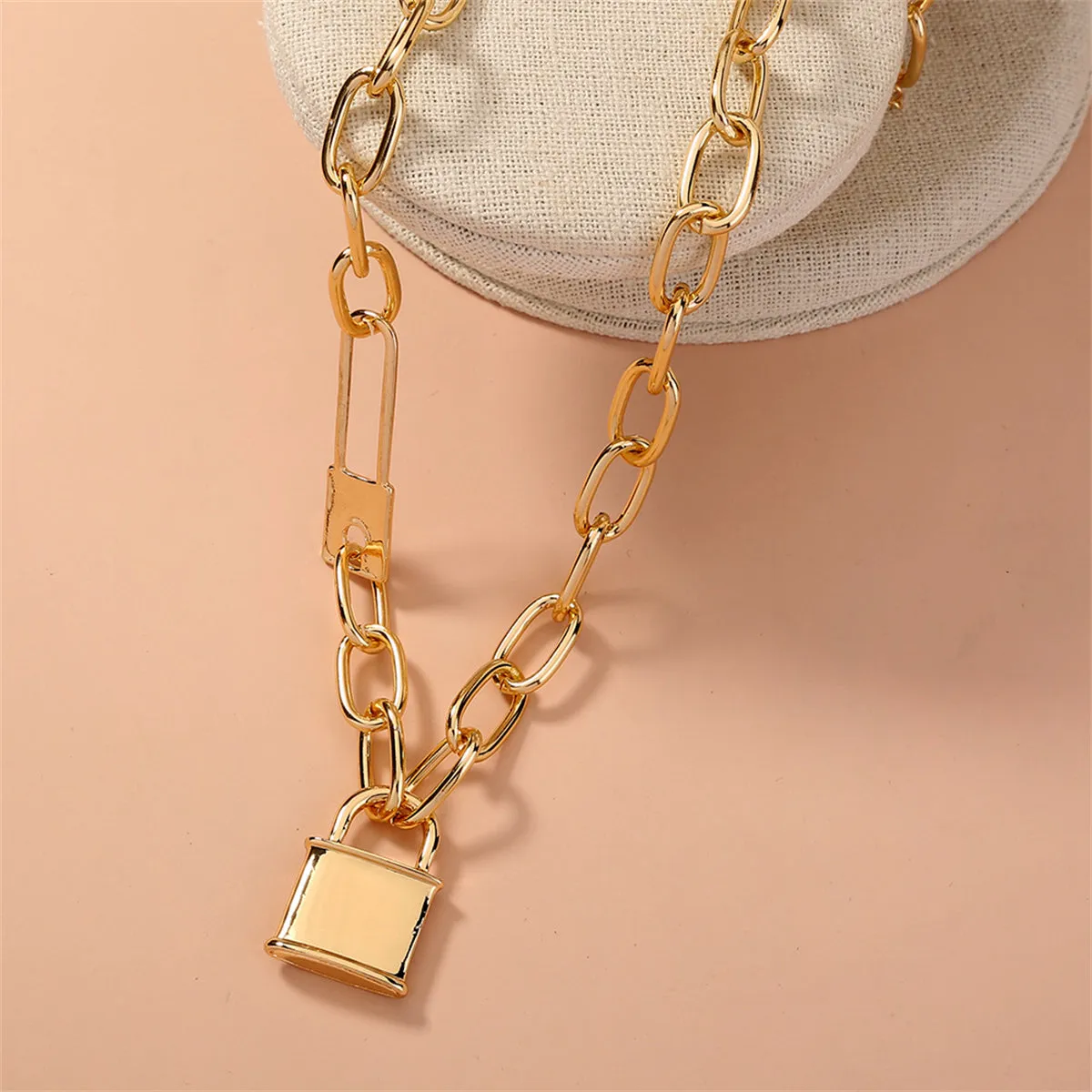18K Gold-Plated Double Lock Pendant Necklace