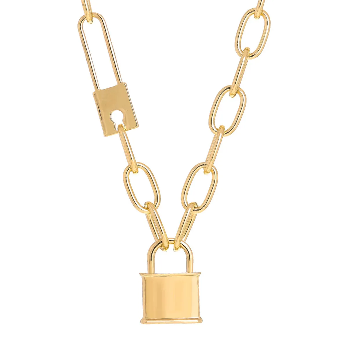 18K Gold-Plated Double Lock Pendant Necklace