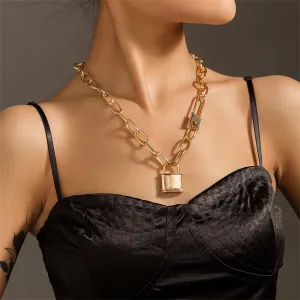 18K Gold-Plated Double Lock Pendant Necklace