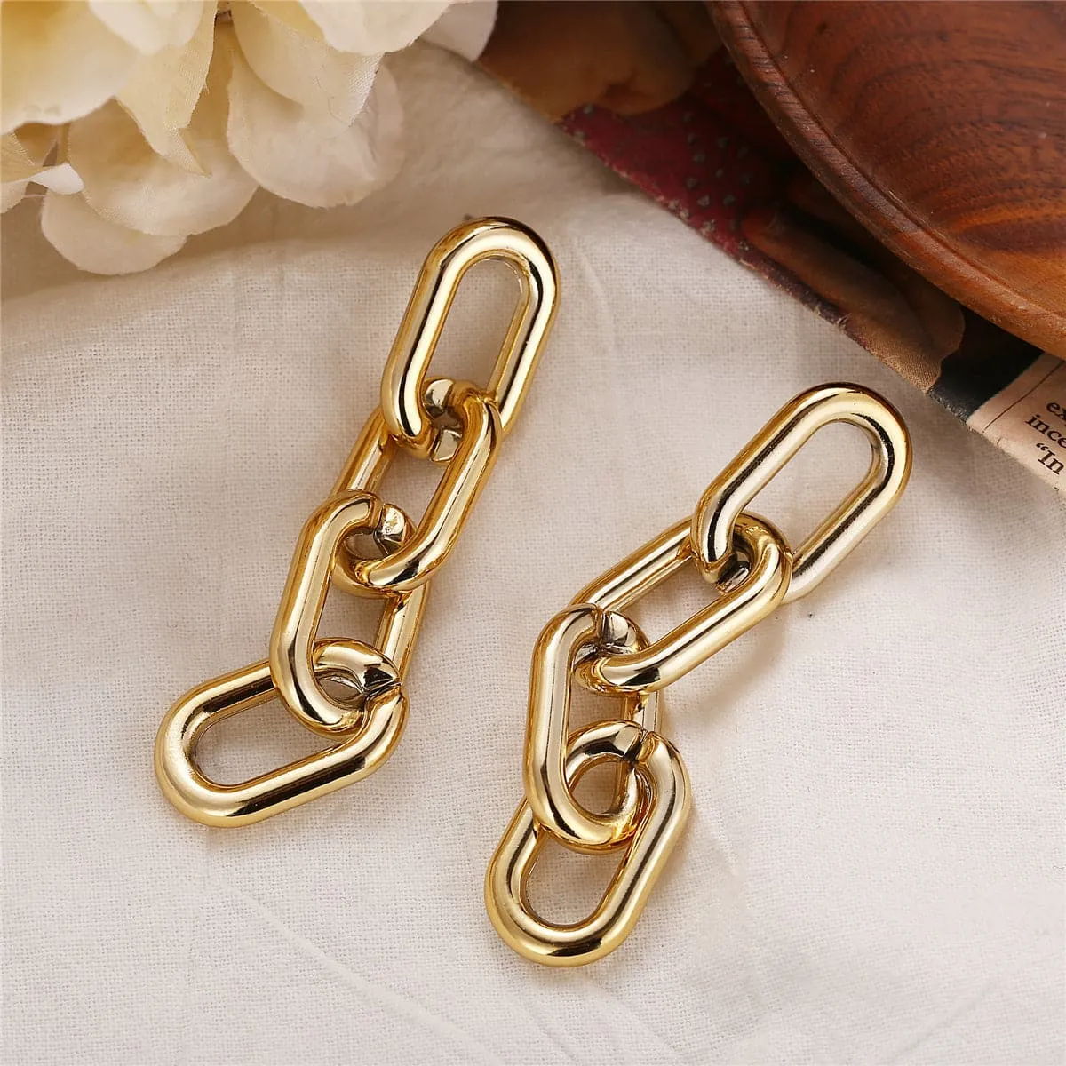 18K Gold-Plated Figaro Chain Drop Earring