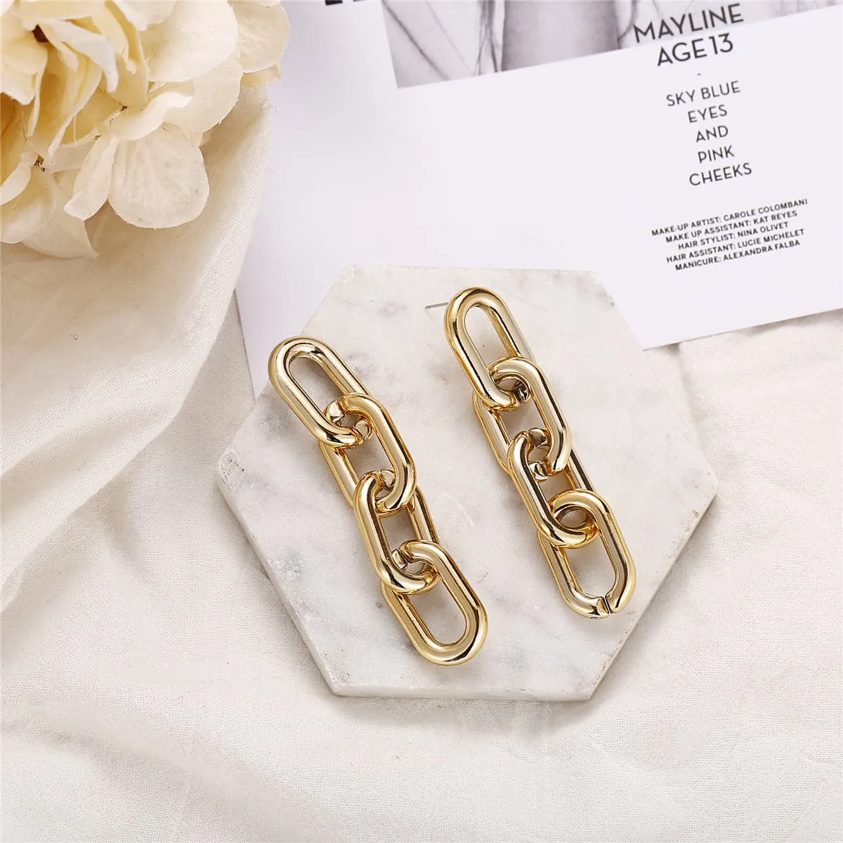 18K Gold-Plated Figaro Chain Drop Earring
