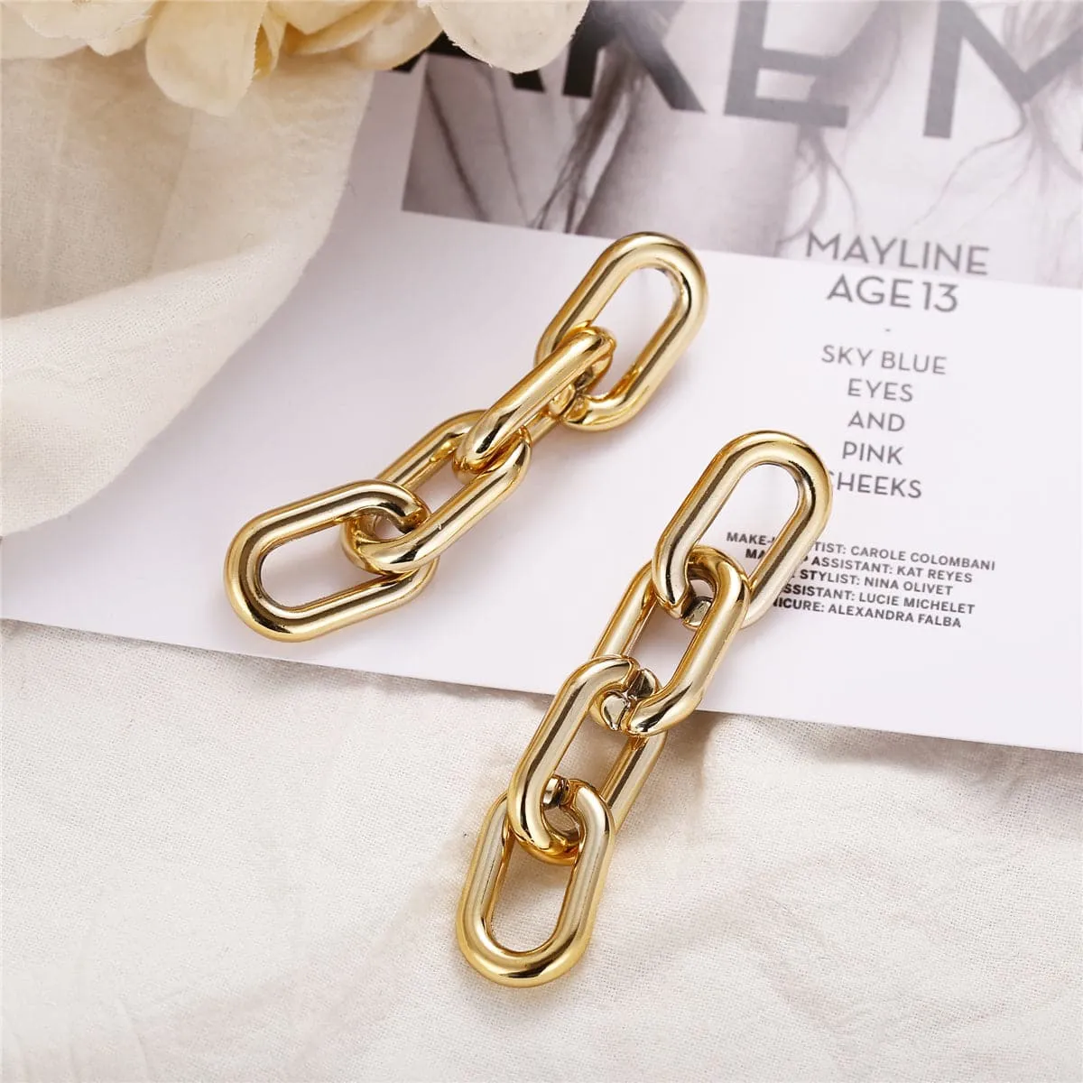 18K Gold-Plated Figaro Chain Drop Earring
