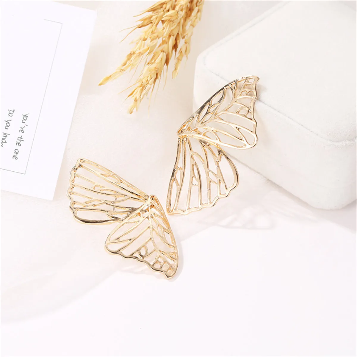 18K Gold-Plated Openwork Butterfly Wing Stud Earrings