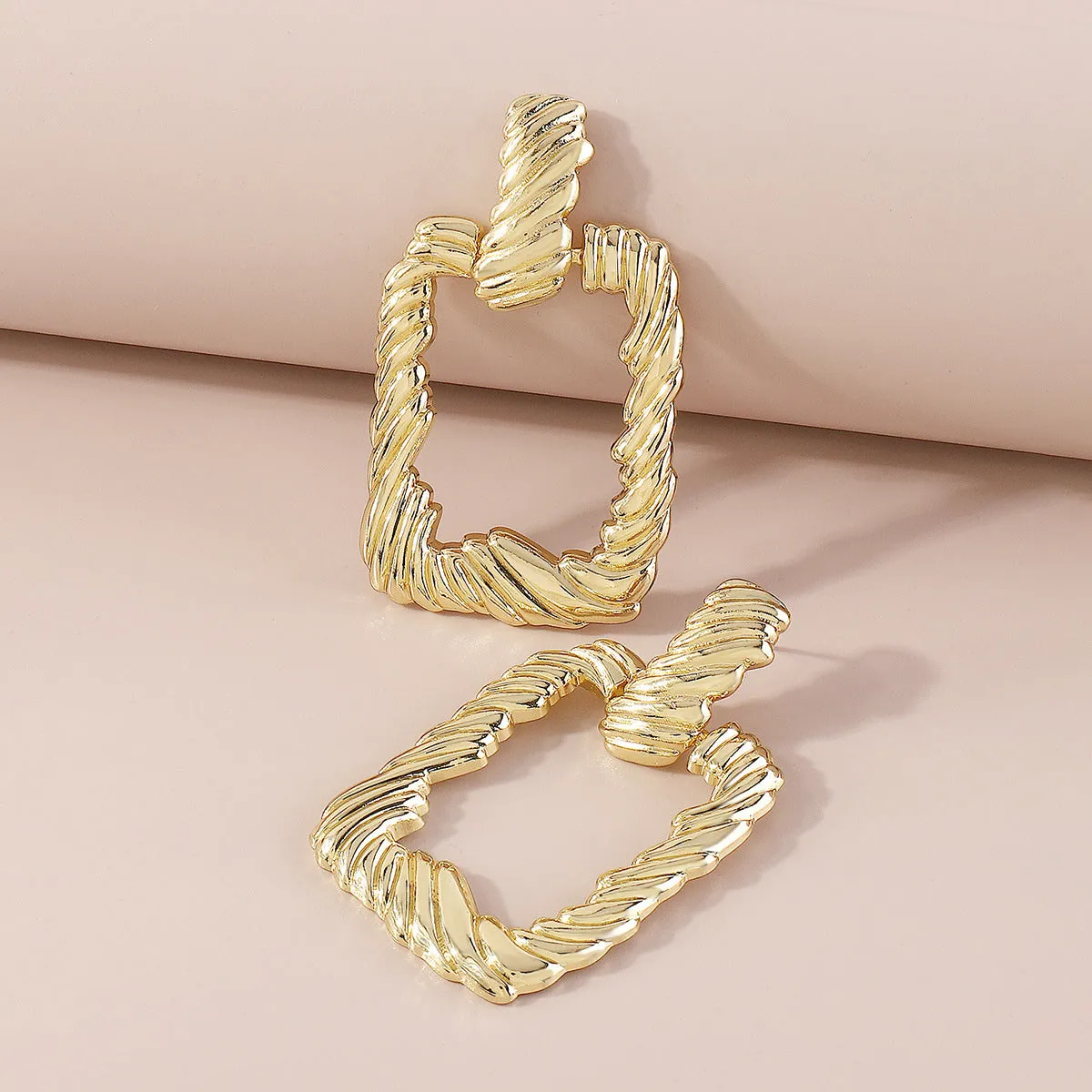 18K Gold-Plated Twine Open Rectangle Drop Earrings