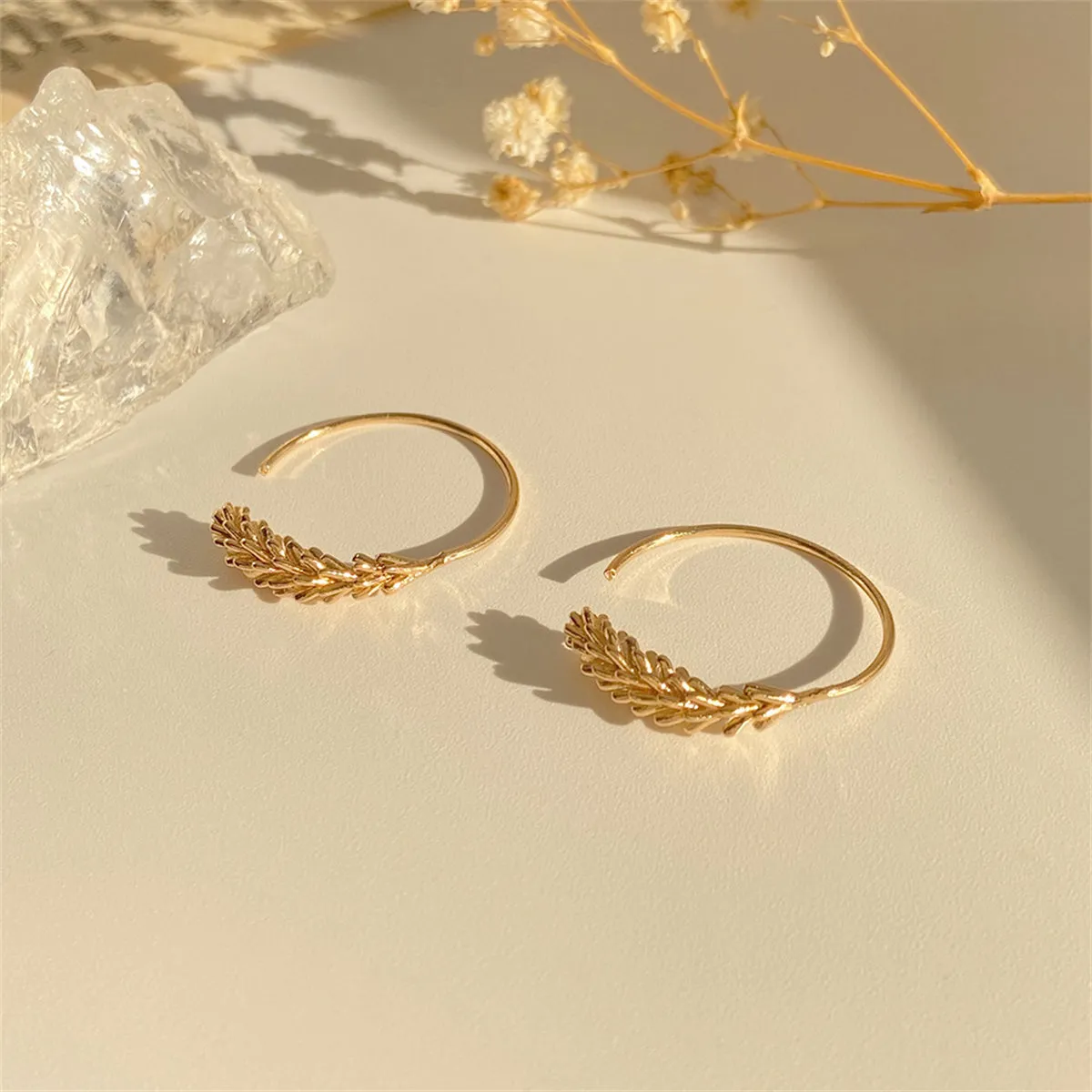 18K Gold-Plated Wheat Ear Hoop Earrings
