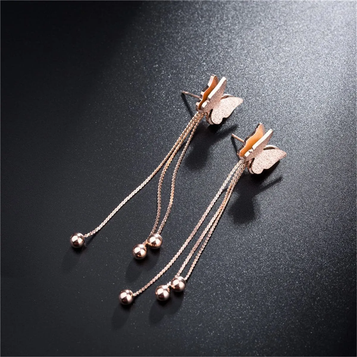 18K Rose Gold-Plated Butterfly Bead Drop Earrings