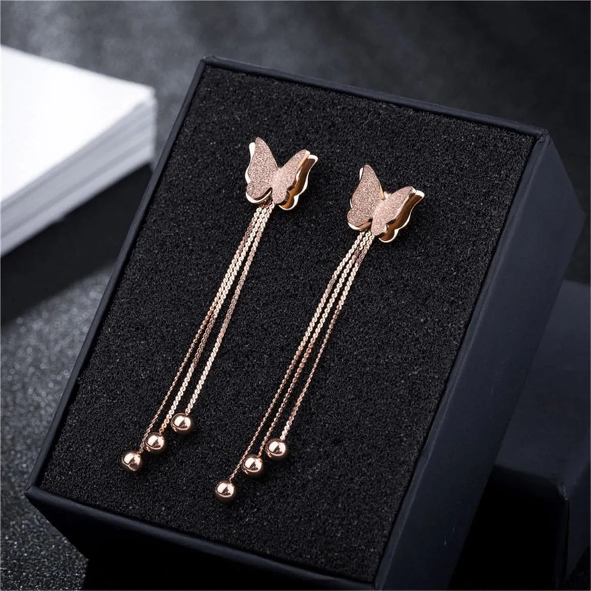 18K Rose Gold-Plated Butterfly Bead Drop Earrings