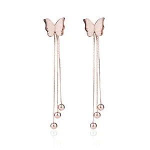 18K Rose Gold-Plated Butterfly Bead Drop Earrings