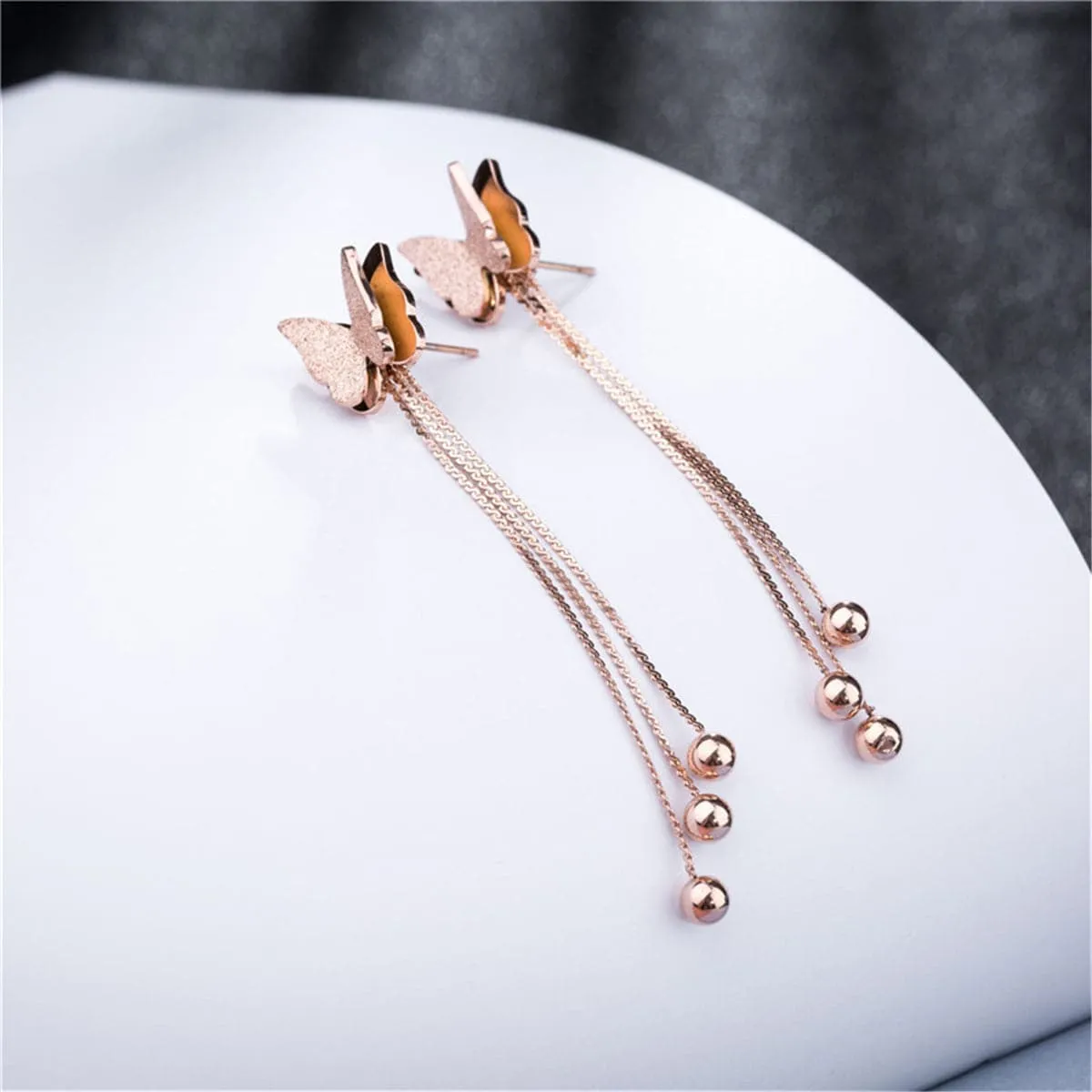 18K Rose Gold-Plated Butterfly Bead Drop Earrings