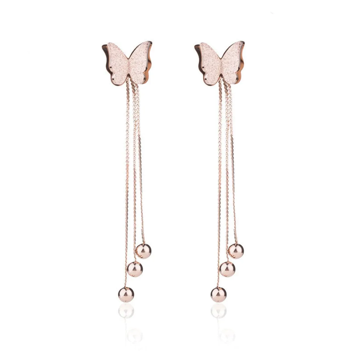 18K Rose Gold-Plated Butterfly Bead Drop Earrings
