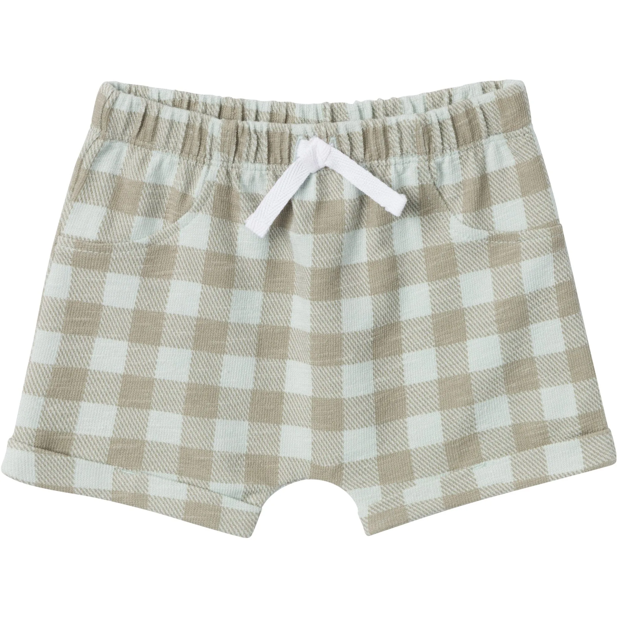 2-Piece Baby Boys Light Sky Gingham Henley Shirt and Shorts Set