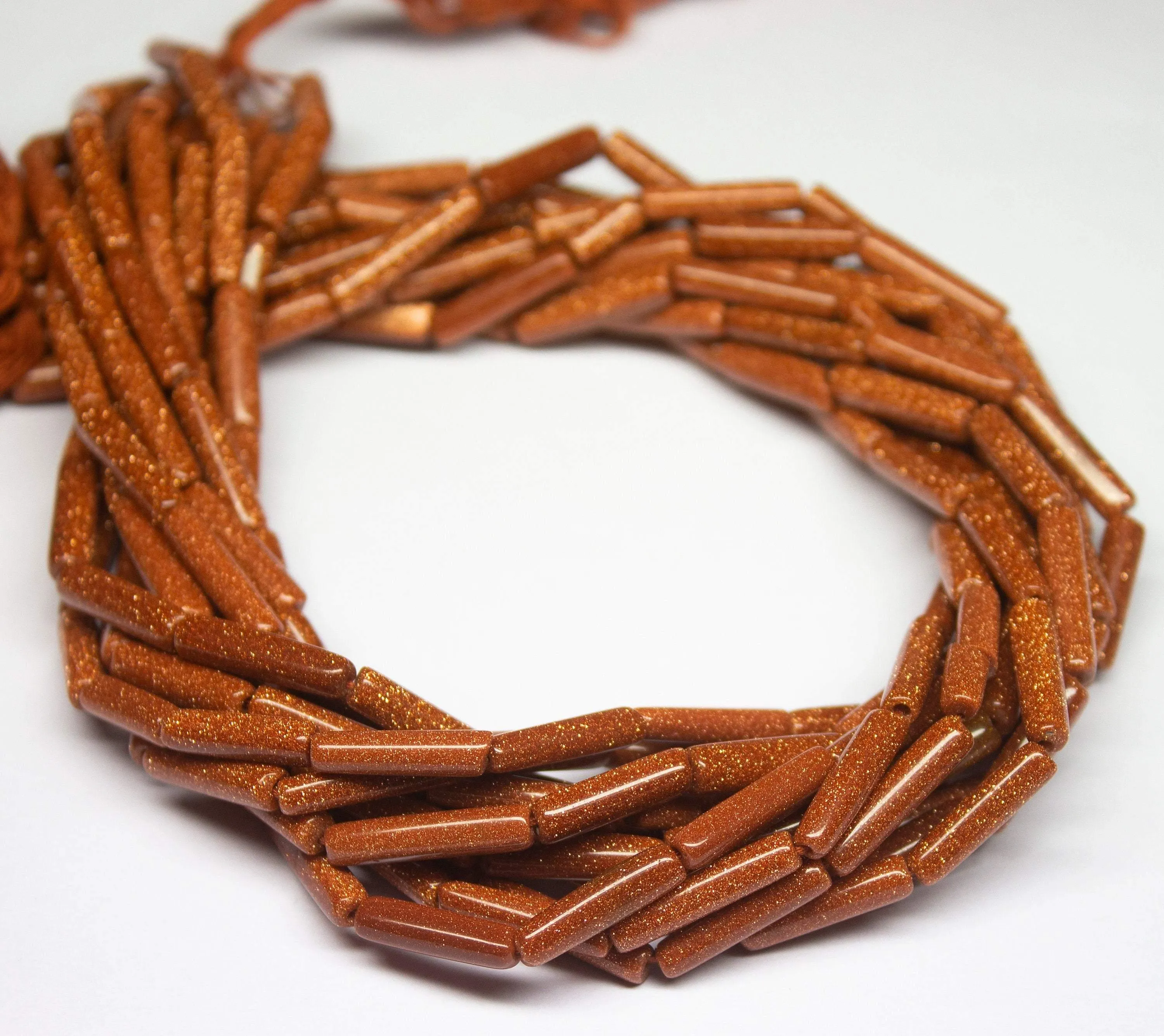5 Strands Goldstone Smooth Tube Beads 13" 11mm 15mm