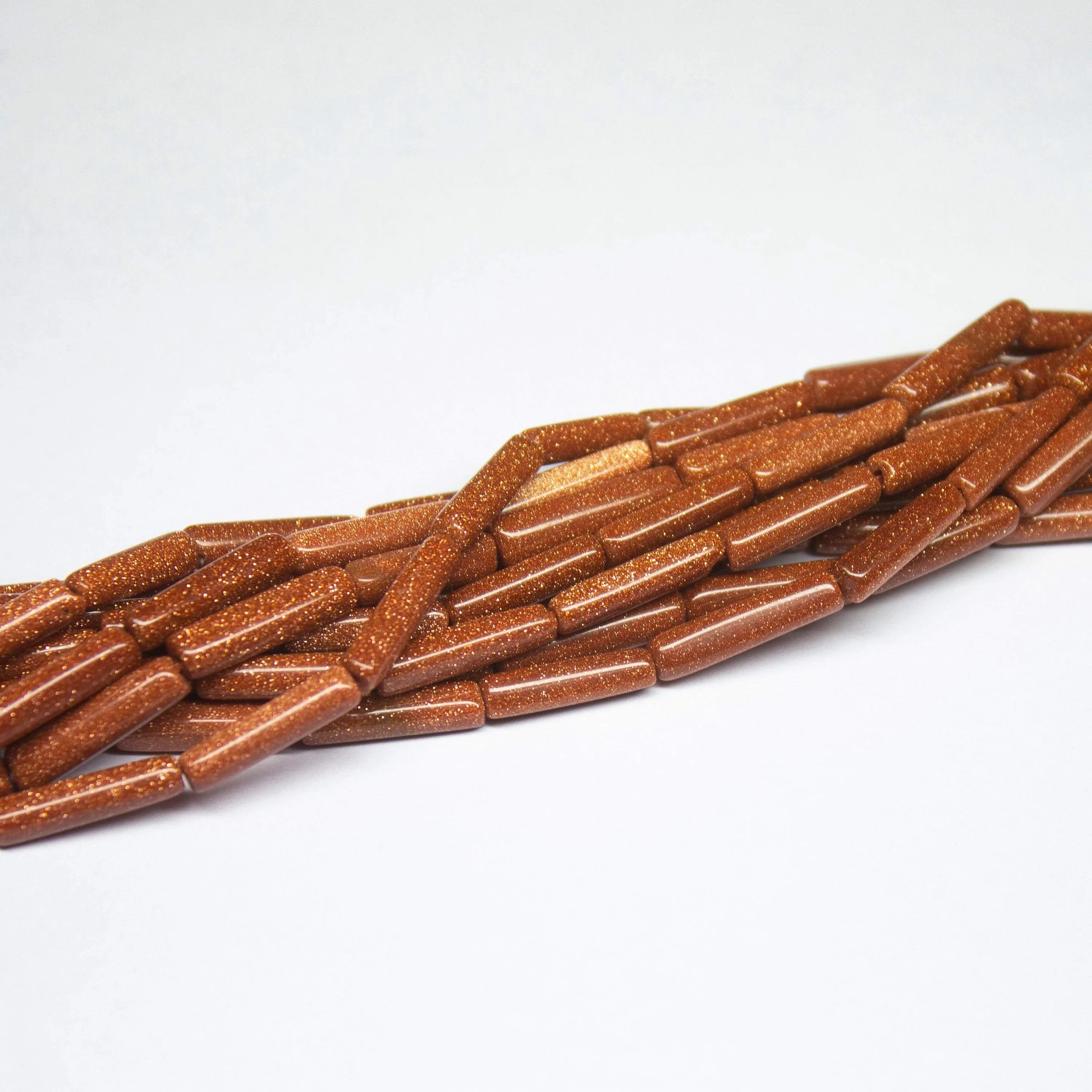 5 Strands Goldstone Smooth Tube Beads 13" 11mm 15mm
