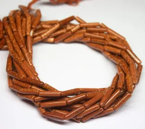 5 Strands Goldstone Smooth Tube Beads 13" 11mm 15mm