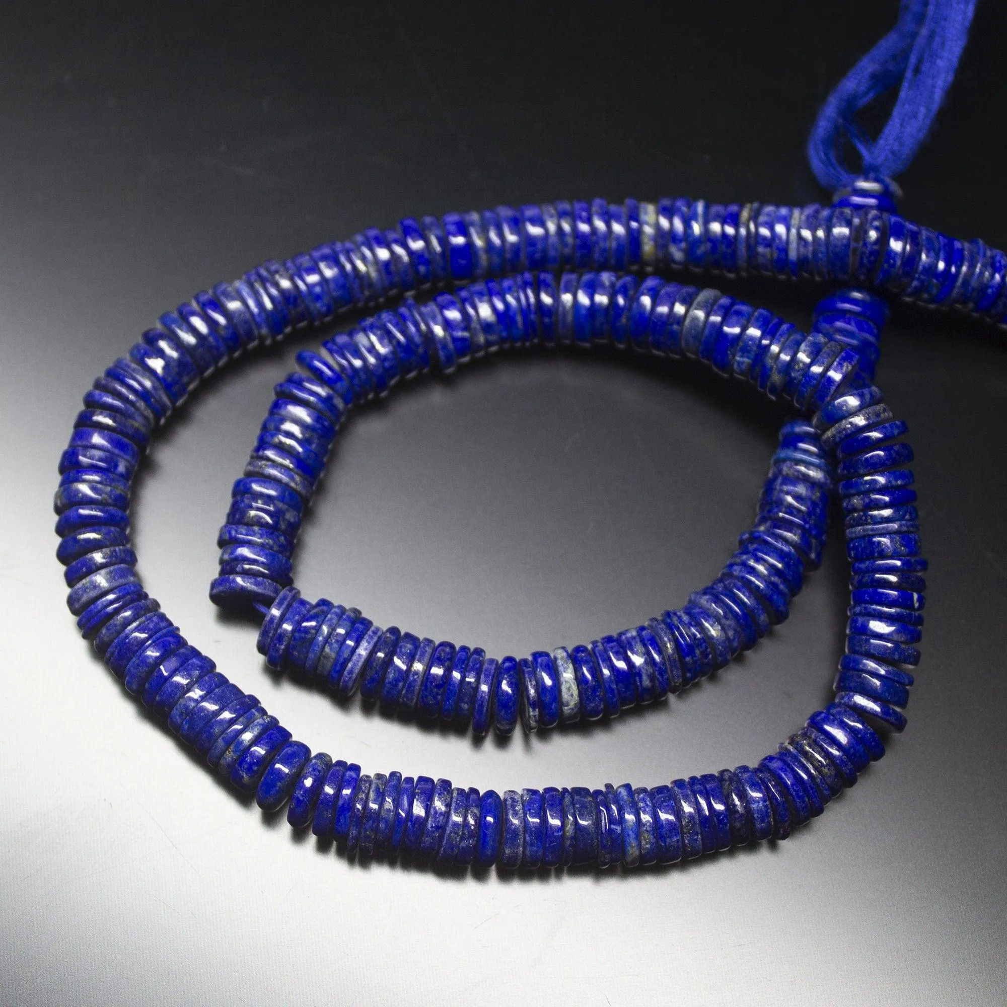 7.5" Full Strand, Lapis Lazuli Smooth Smooth Heishi Shape Gemstone Beads, Lapis Lazuli Beads, 7mm