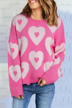 Abbie Pearl Detail Heart Round Neck Long Sleeve Sweater
