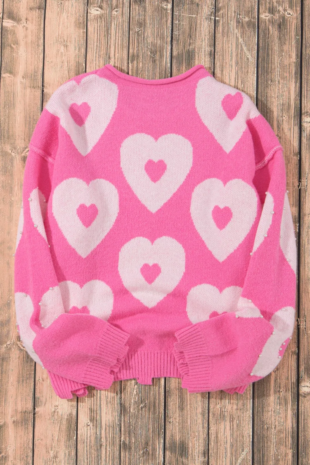 Abbie Pearl Detail Heart Round Neck Long Sleeve Sweater
