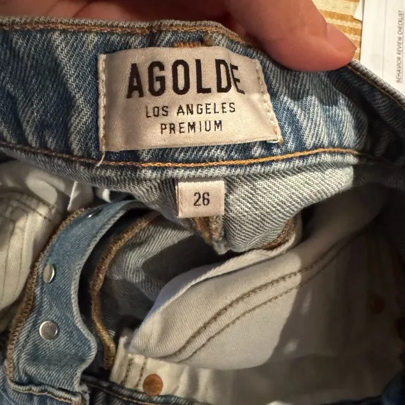 Agolde Light Wash Distressed Ripped High Waist Denim Shorts Size 26 Used