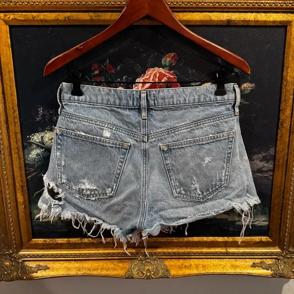 Agolde Light Wash Distressed Ripped High Waist Denim Shorts Size 26 Used