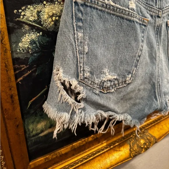 Agolde Light Wash Distressed Ripped High Waist Denim Shorts Size 26 Used