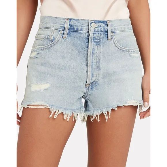 AGOLDE parker cut off denim shorts bitter light blue