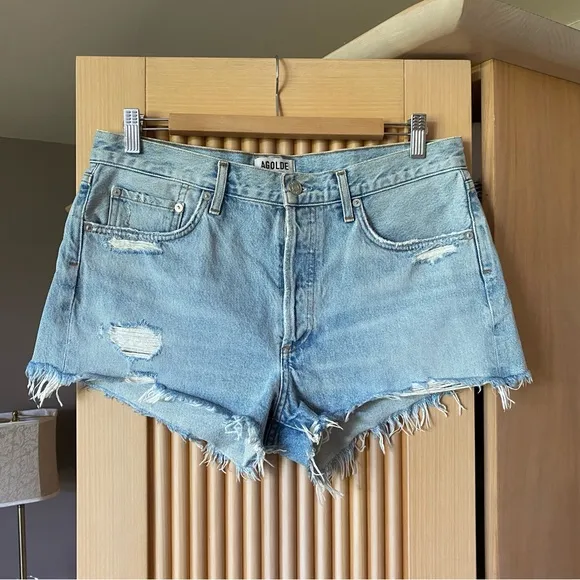 AGOLDE parker cut off denim shorts bitter light blue