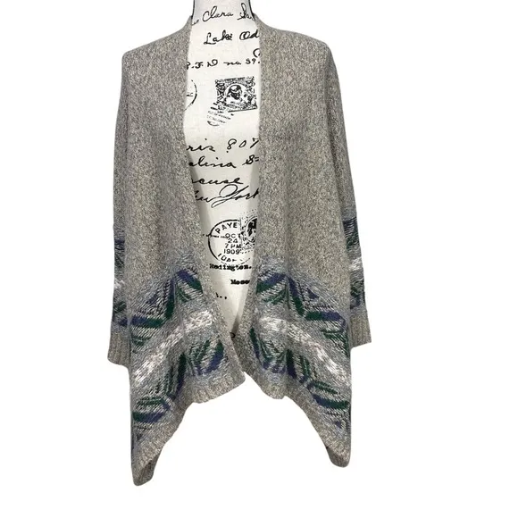 American Eagle Draped Oversized Open Cardigan Bohemian Aztec Size M Grey/Cream