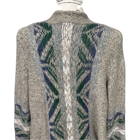 American Eagle Draped Oversized Open Cardigan Bohemian Aztec Size M Grey/Cream