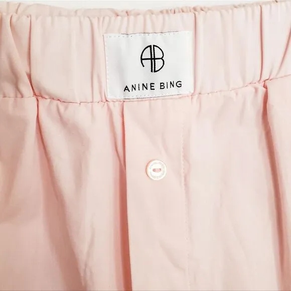 Anine Bing Light Baby Pink Liam Cotton Boxer Shorts Sleep Loungewear Size XS