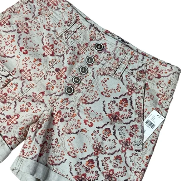 ANTHROPOLOGIE PILCRO THE WANDERER BOHO PRINT BUTTON FRONT CUFFED SHORTS **NWT**