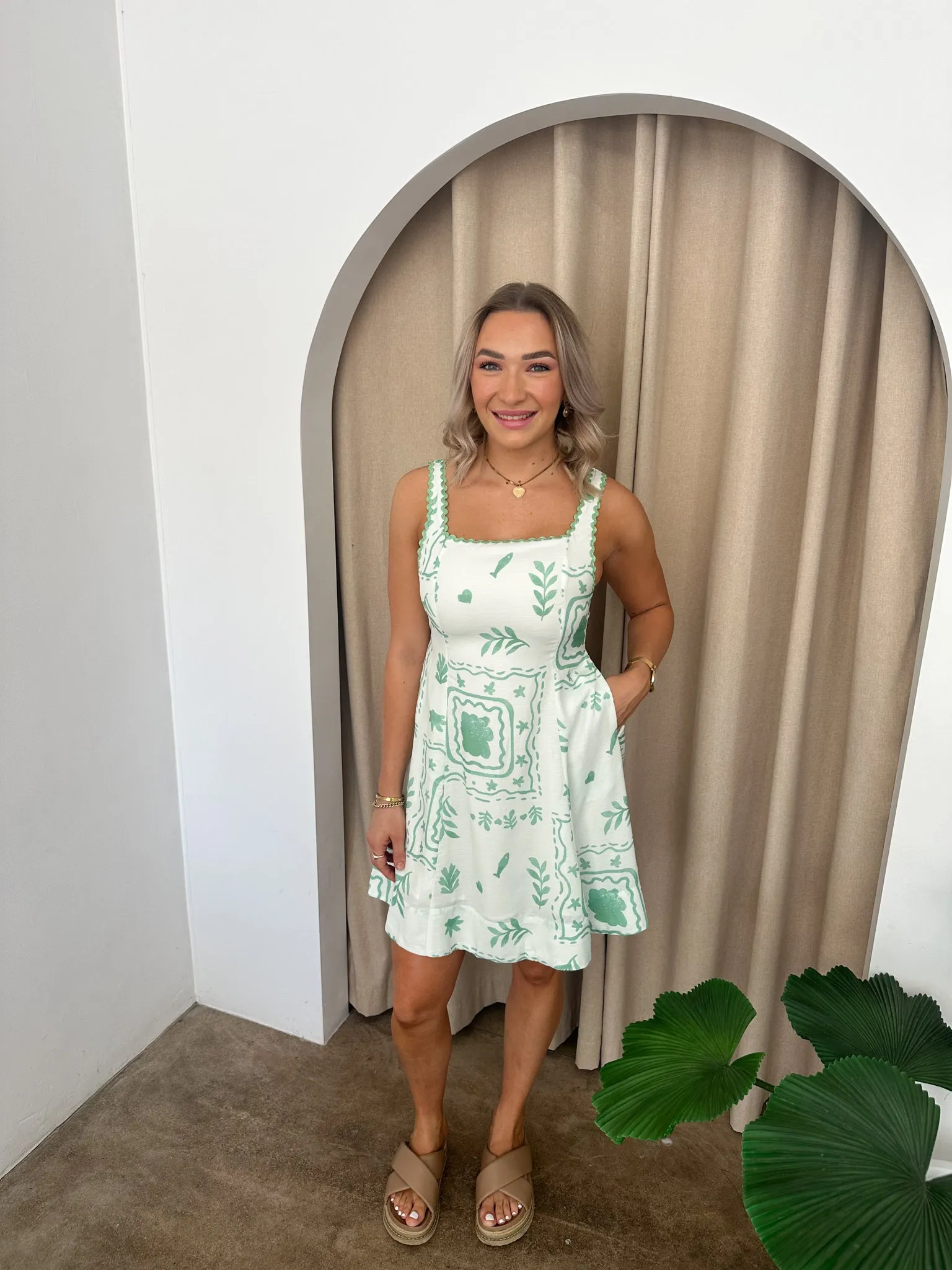 Baby Doll Dress- Green/white