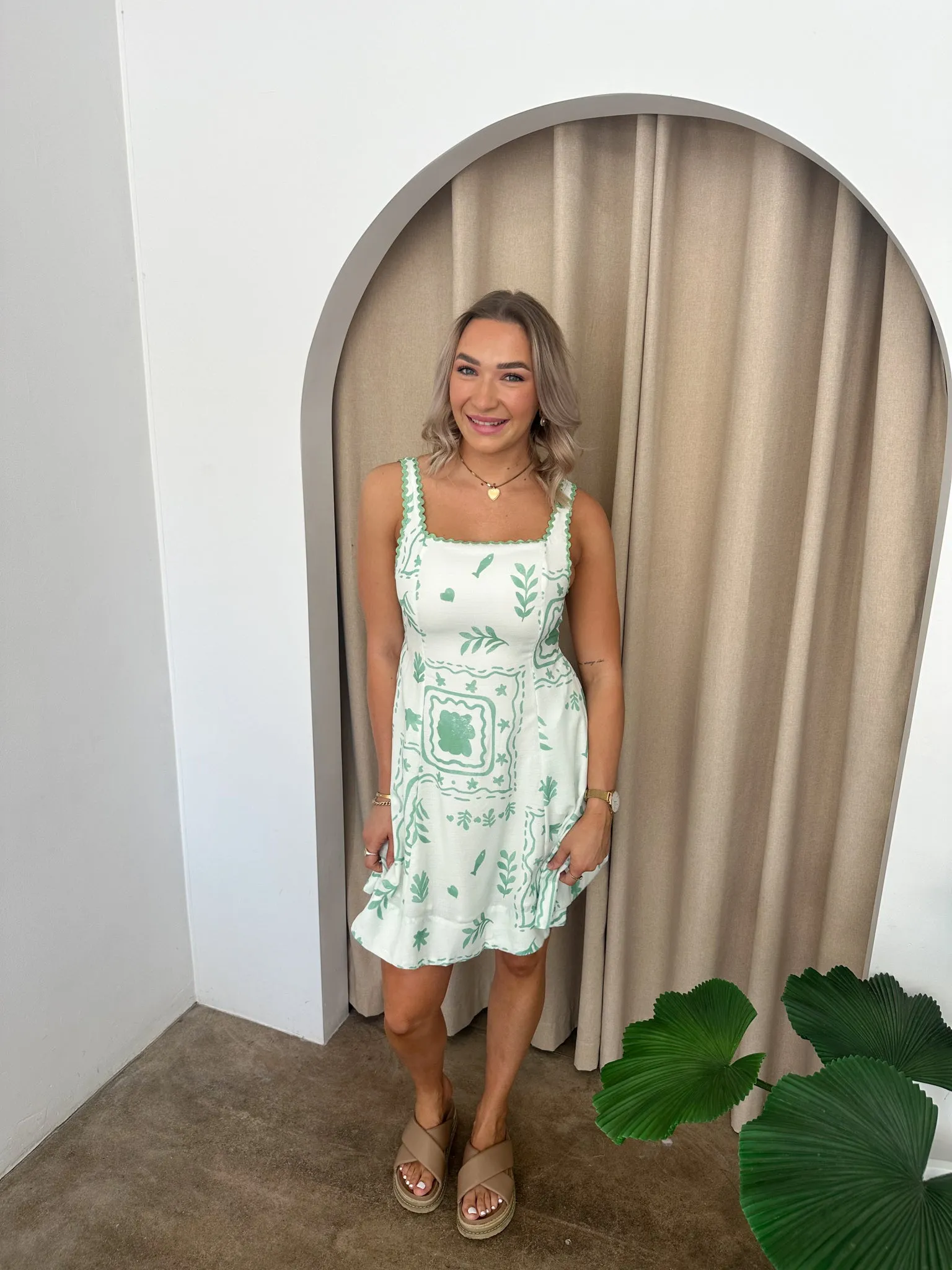 Baby Doll Dress- Green/white