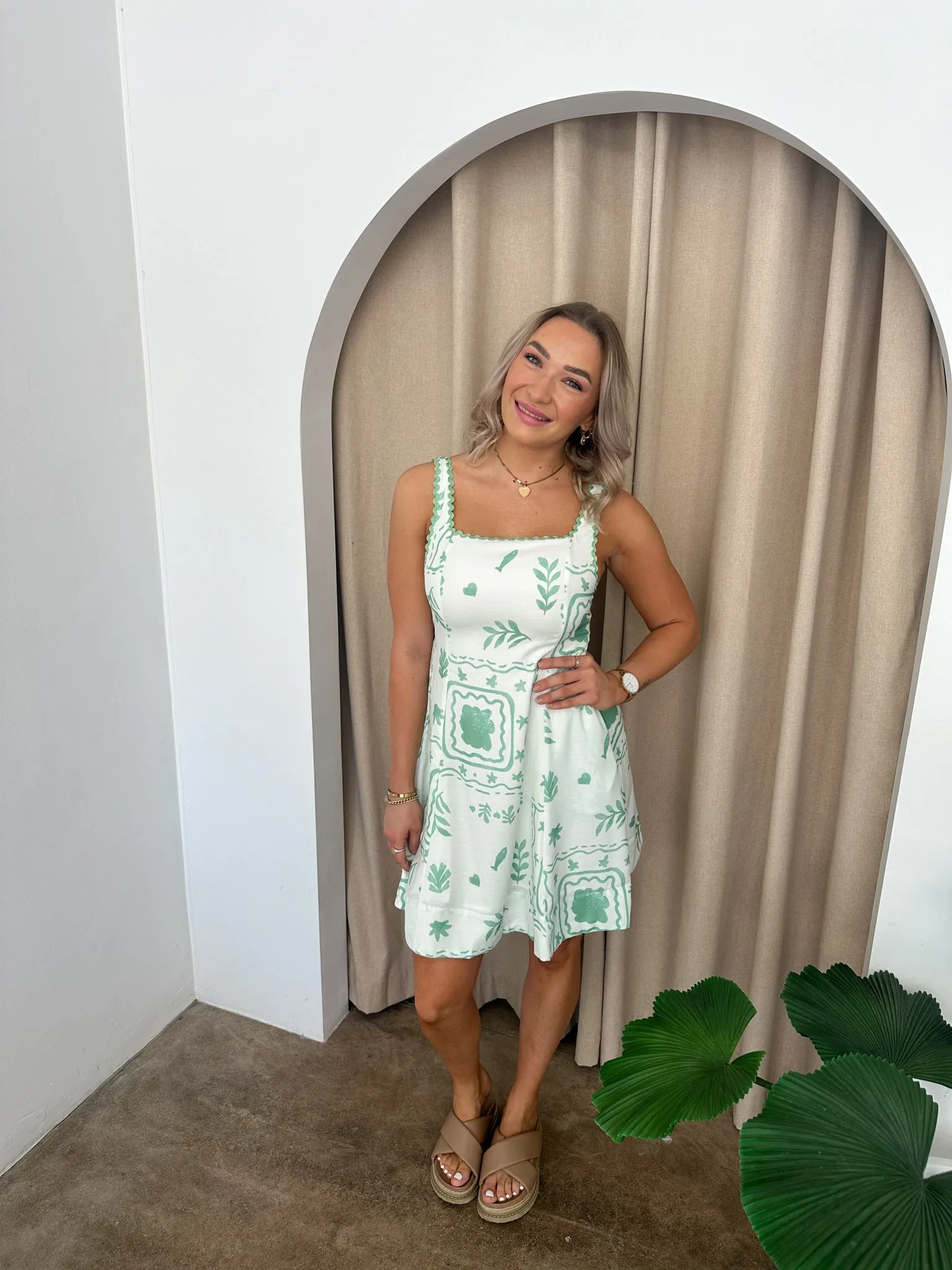 Baby Doll Dress- Green/white