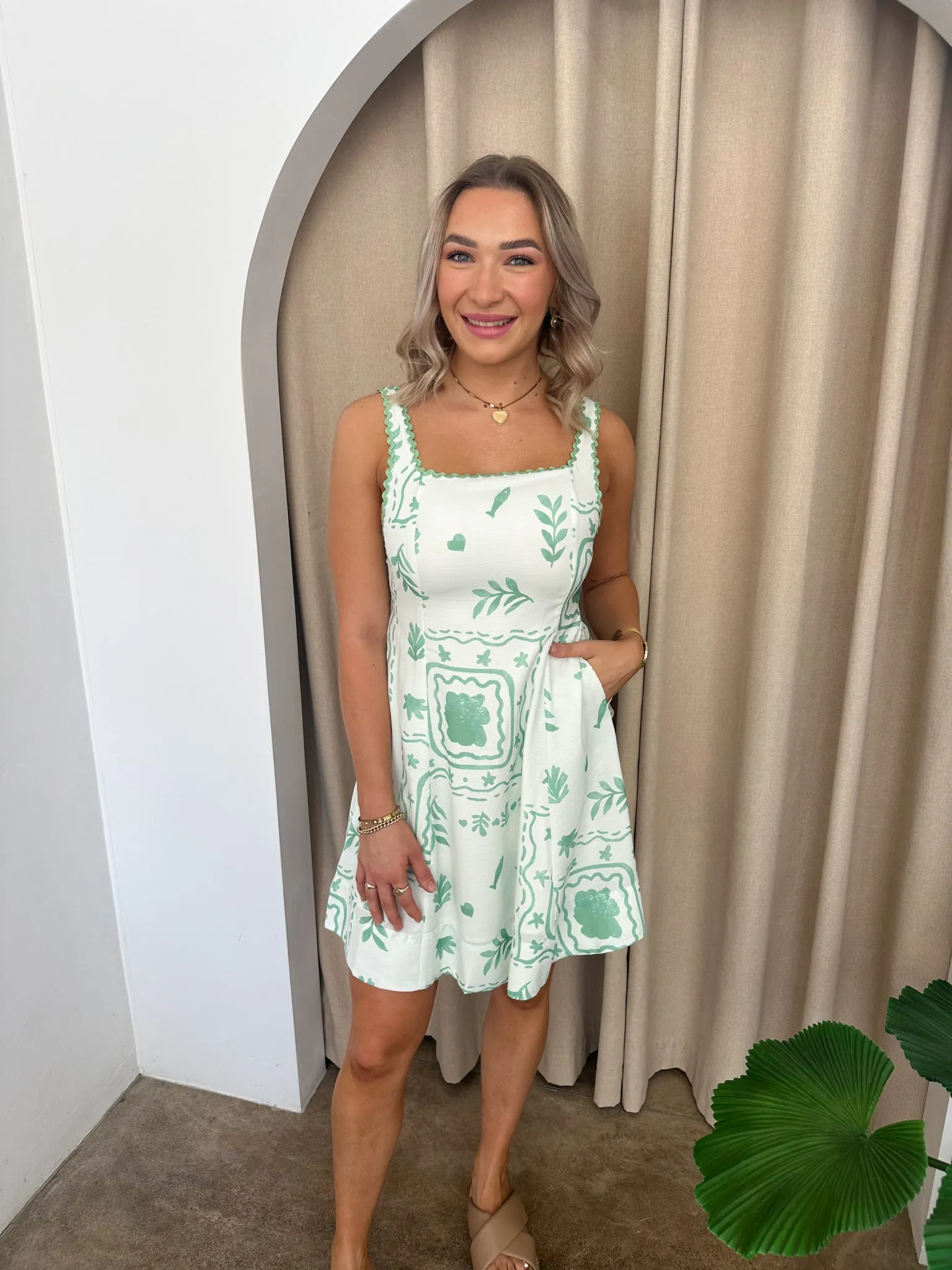 Baby Doll Dress- Green/white