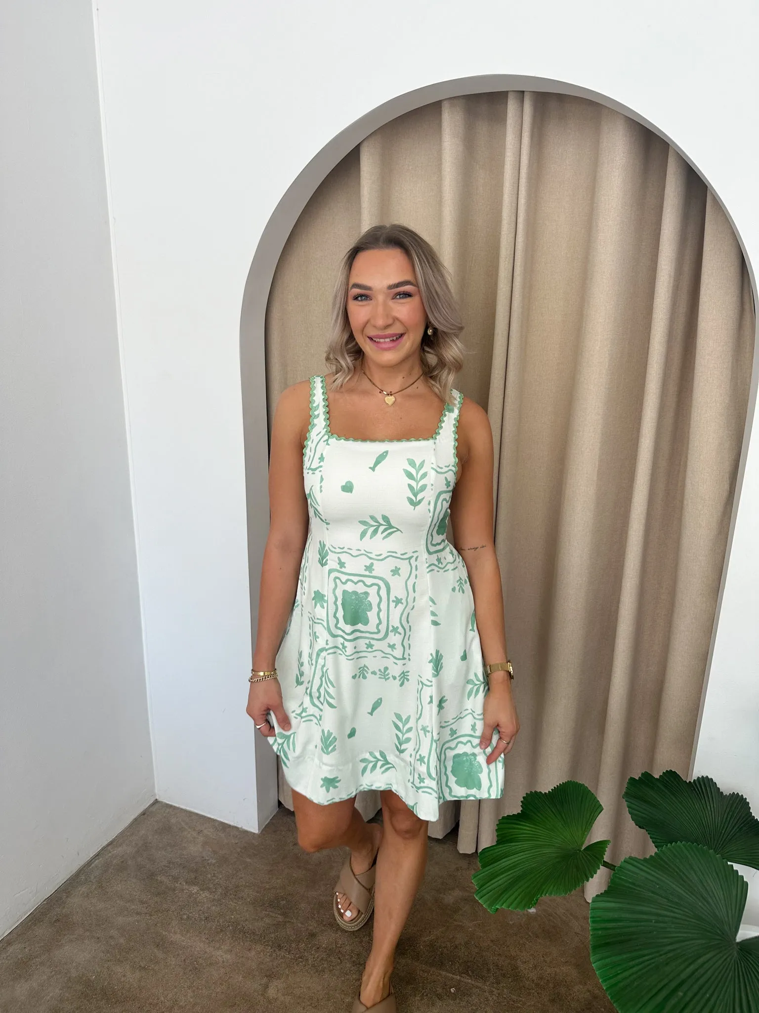 Baby Doll Dress- Green/white