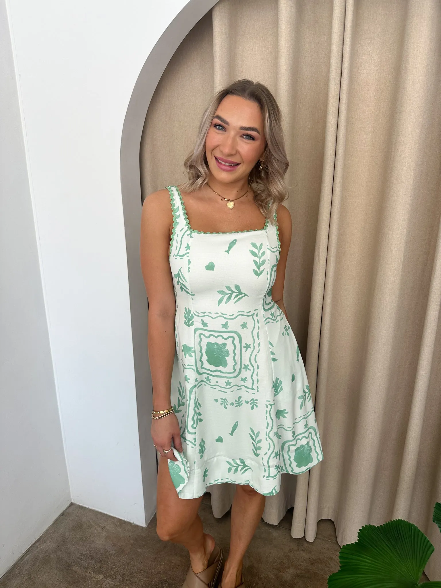 Baby Doll Dress- Green/white