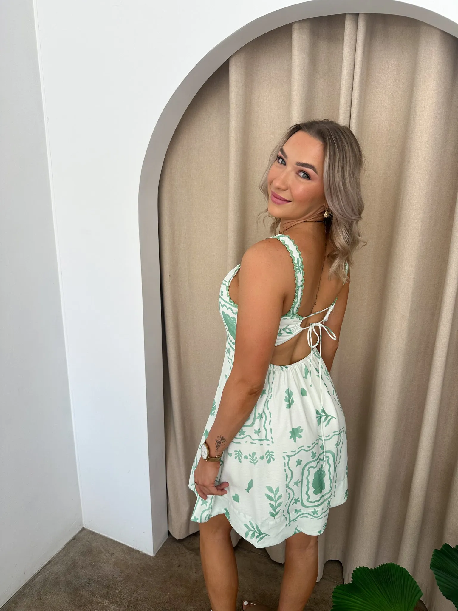 Baby Doll Dress- Green/white