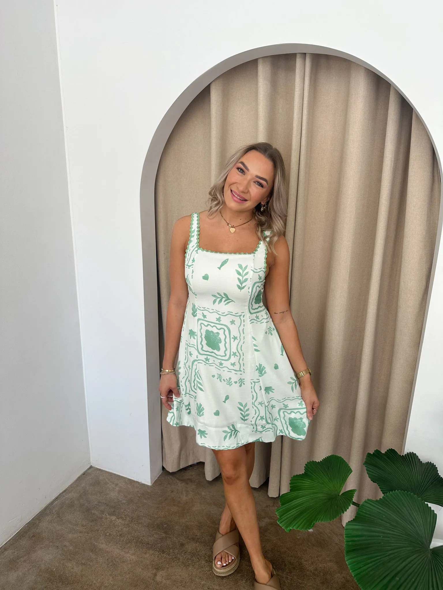 Baby Doll Dress- Green/white